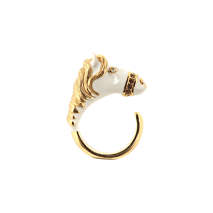 Micro White Enamel Horse Ring