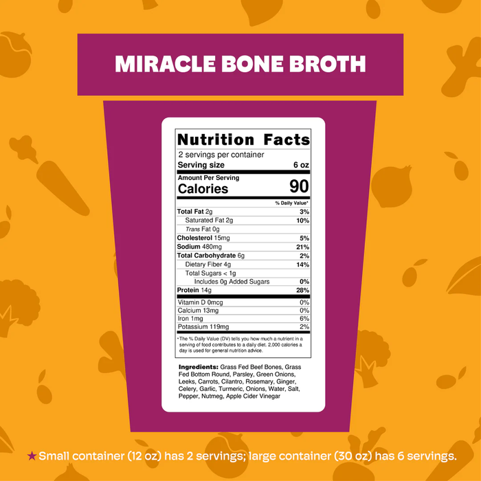 Miracle Bone Broth nutrition — rich in collagen and amino acids, gluten-free, organic