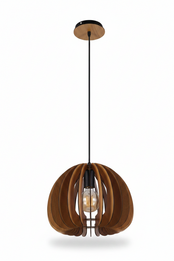 Natural Wood Dining Lamp 5025 – Crafted Wood Dining Pendant for Dining Rooms | Warm Even-Light Wood Dining Table Light for Rustic Scandinavian & Natural Interiors