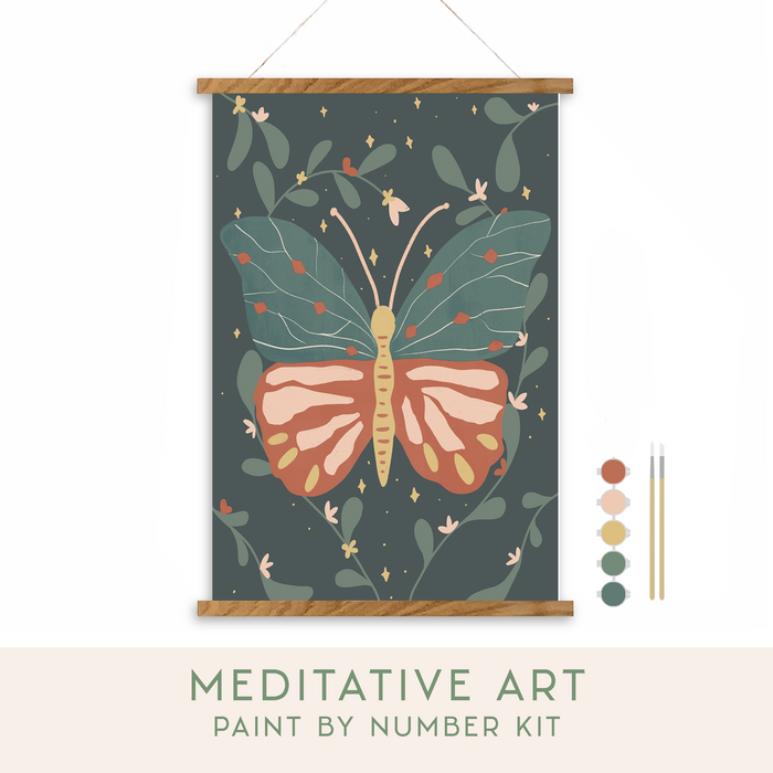 Night Butterfly Meditative Art Paint by Number Kit: Kit + Magnetic Frame