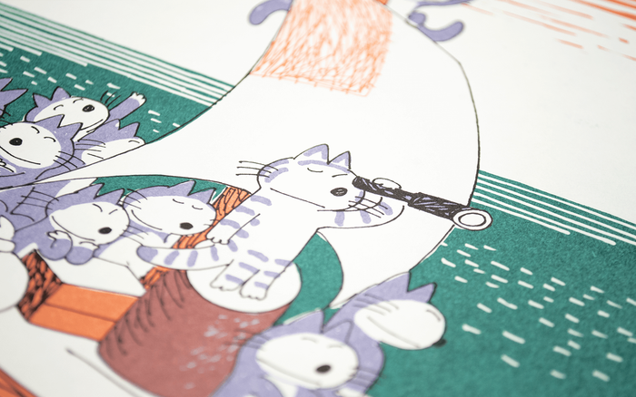 ONZE CHATONS ET UN POISSON — by Noboru Baba