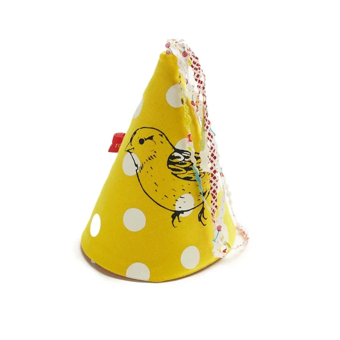 PARTY HAT WITH SILK SCREEN PRINT OF LITTLE BIRD — by La fée raille