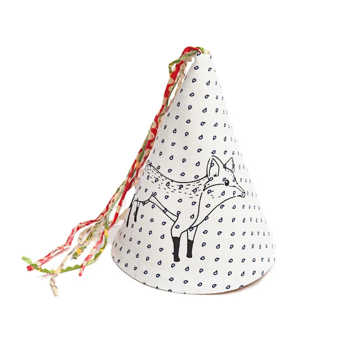 PARTY HAT WITH SILK SCREEN PRINT OF LITTLE FOX — by La fée raille