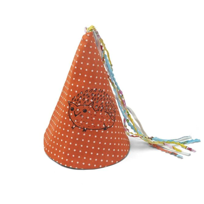 PARTY HAT WITH SILK SCREEN PRINT OF LITTLE HEDGEHOG — by La fée raille
