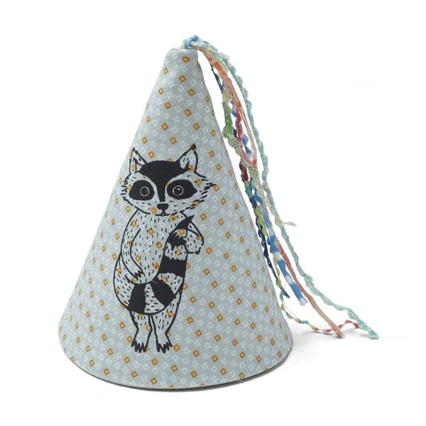 PARTY HAT WITH SILK SCREEN PRINT OF LITTLE RACCOON — by La fée raille