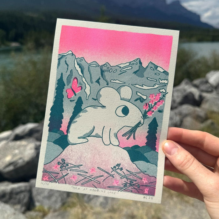 PIKA AT MORAINE LAKE, 5" x 7" — by Amery Sandford