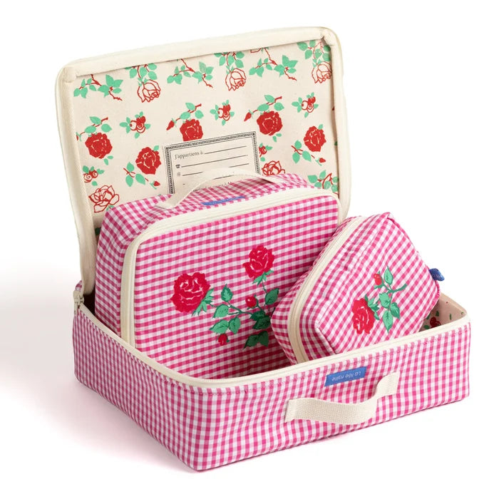PINK VICHY POUCH WITH ROSES — by La fée raille