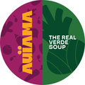 Auïama Real Verde container — organic green soup with fennel, zucchini, and broccoli microgreens