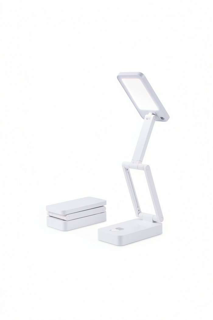 Rechargeable Table Lamp White – Compact Fold-Up Portable Desk Light | Model 7227