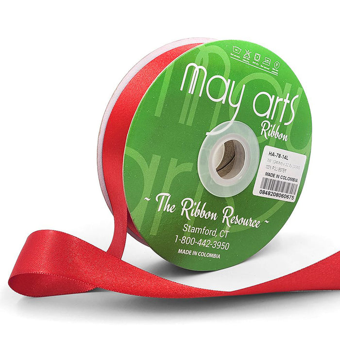 Red Double Faced Satin Ribbon with Woven Edge