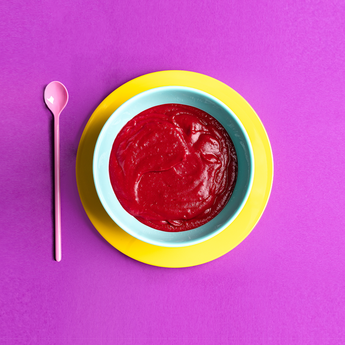 Root of All Good Soup ingredients — organic beets, purple carrots, Japanese sweet potato