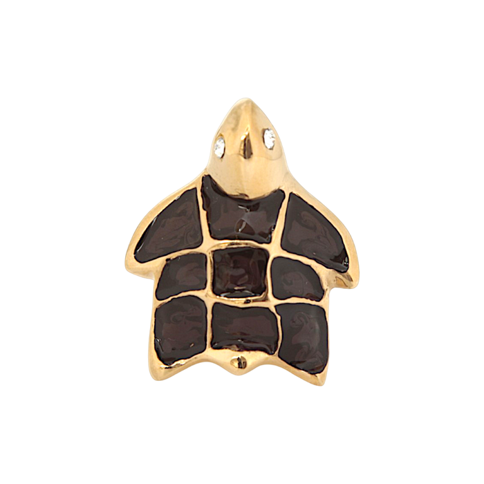 Sea turtle jewel ring in hand-enamelled 24 kt gold plated brass with Swarovski crystal details, Made in Italy