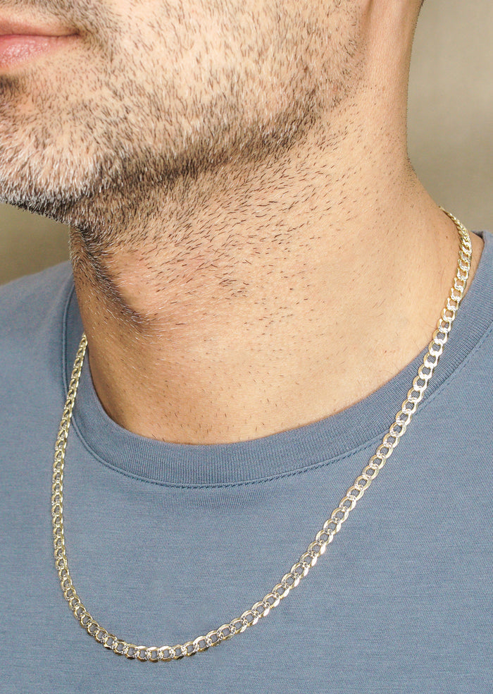 Silver Chain - Mens Gold Chain / Curb Cuban Diamond Cut Chain / 5 MM