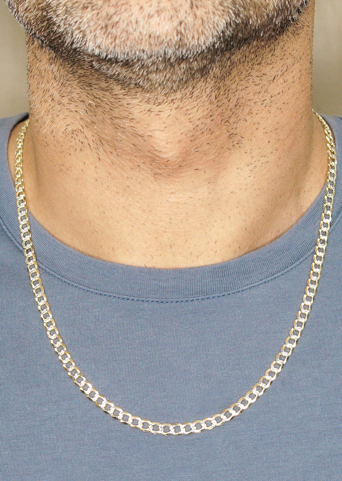 Silver Chain - Mens Gold Chain / Curb Cuban Diamond Cut Chain / 5 MM