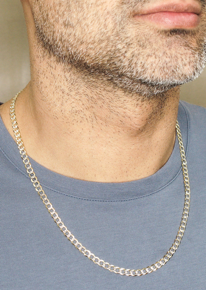Silver Chain - Mens Gold Chain / Curb Cuban Diamond Cut Chain / 5 MM