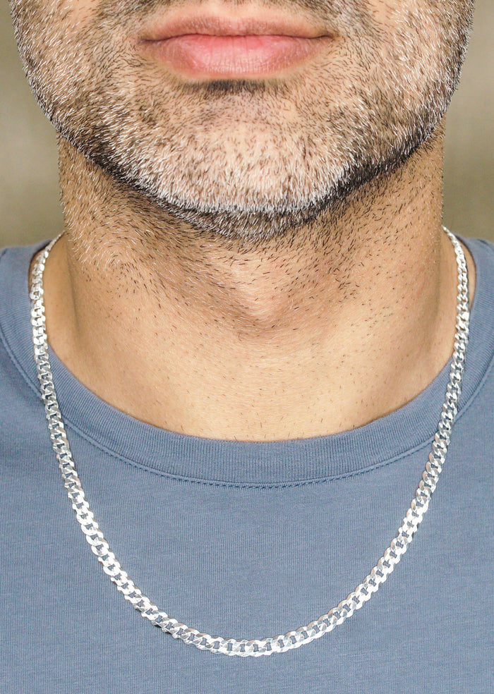 Silver Chain - Mens White Chain / Curb Chain / 5 MM
