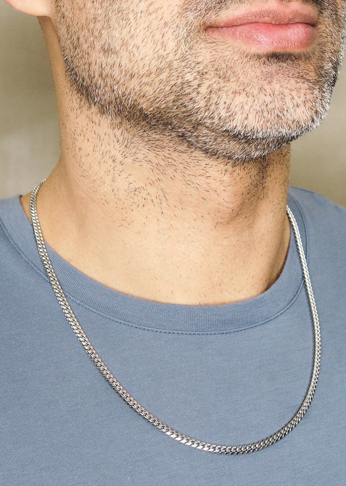 Silver Chain - Mens White Chain / Miami Cuban Link / 4 MM