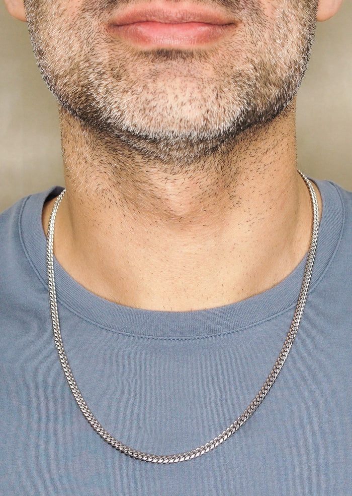 Silver Chain - Mens White Chain / Miami Cuban Link / 4 MM