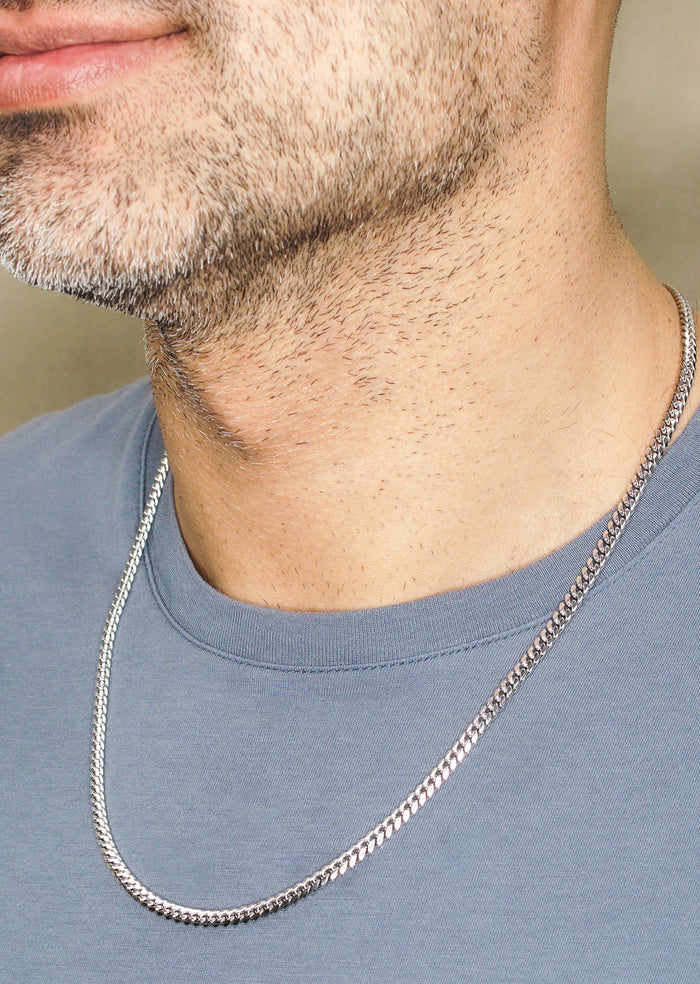 Silver Chain - Mens White Chain / Miami Cuban Link / 4 MM