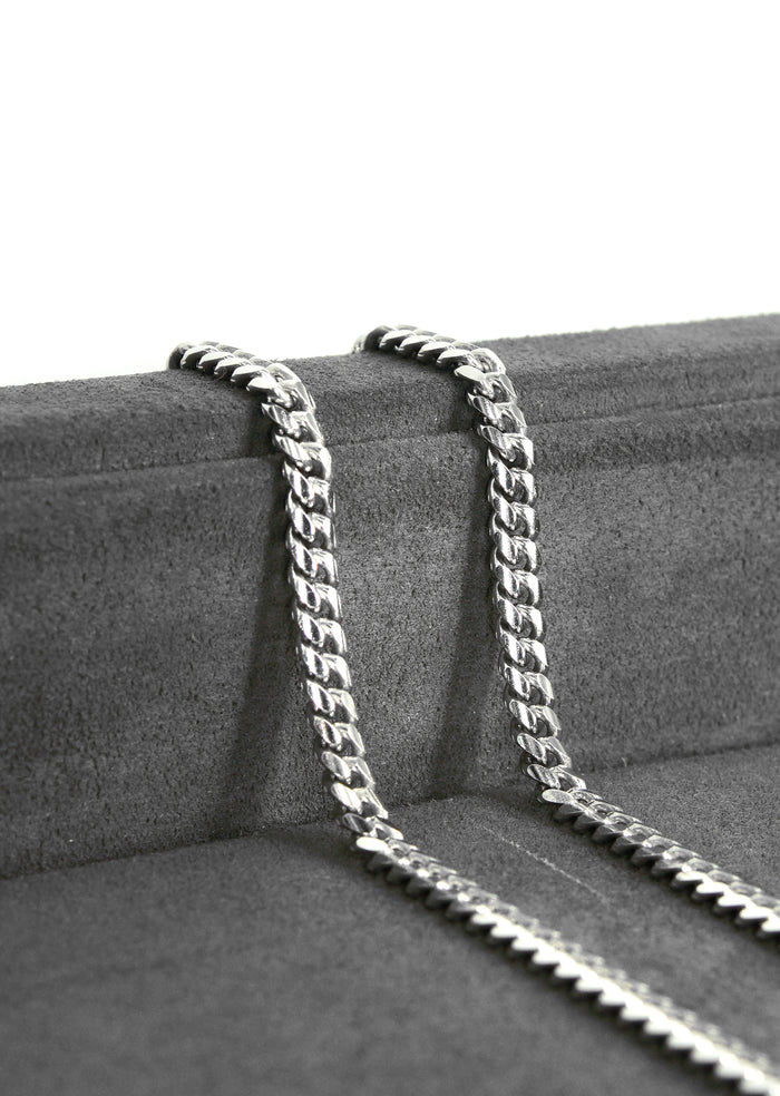 Silver Chain - Mens White Chain / Miami Cuban Link / 4 MM