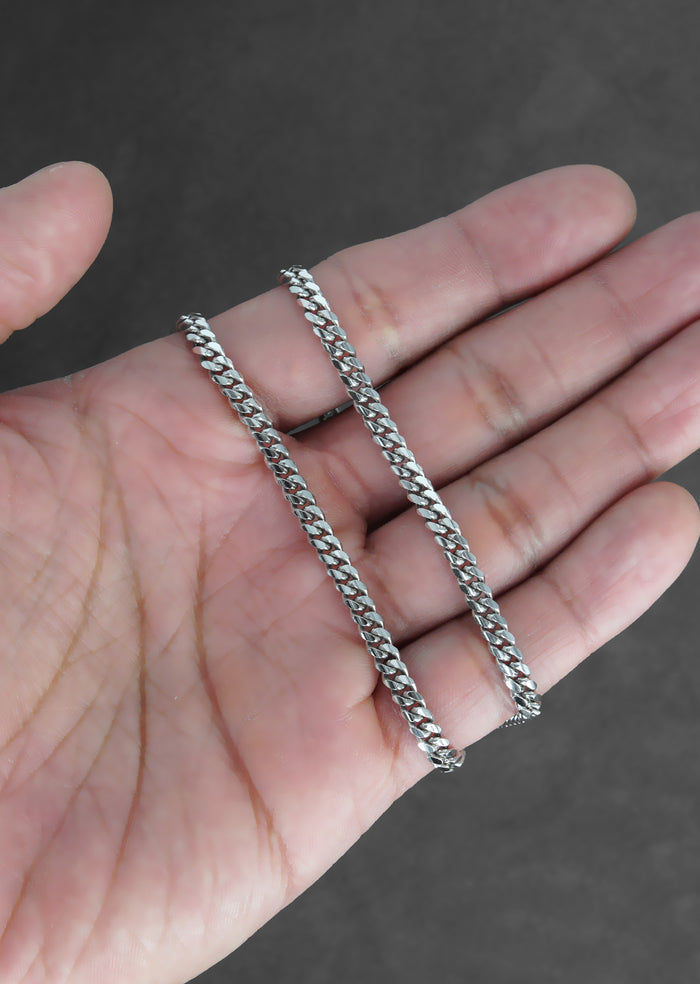 Silver Chain - Mens White Chain / Miami Cuban Link / 4 MM