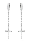 Silver Cross CZ Wire Dangling Hoop Earrings | Appx. 2.5 Grams