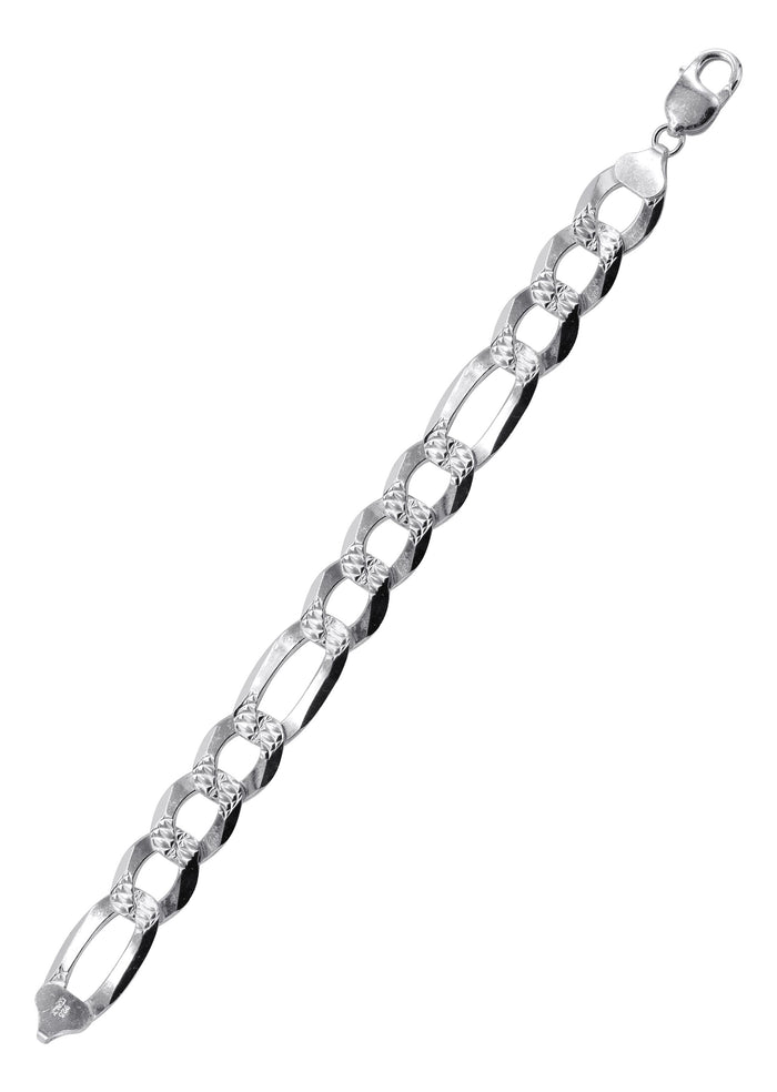 Silver Diamond Cut Figaro Bracelet