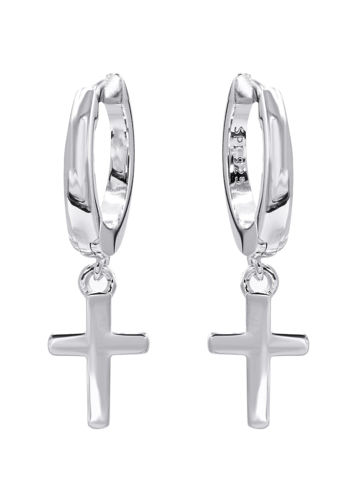 Silver Hoop Cross Earrings | Appx. 2 Grams