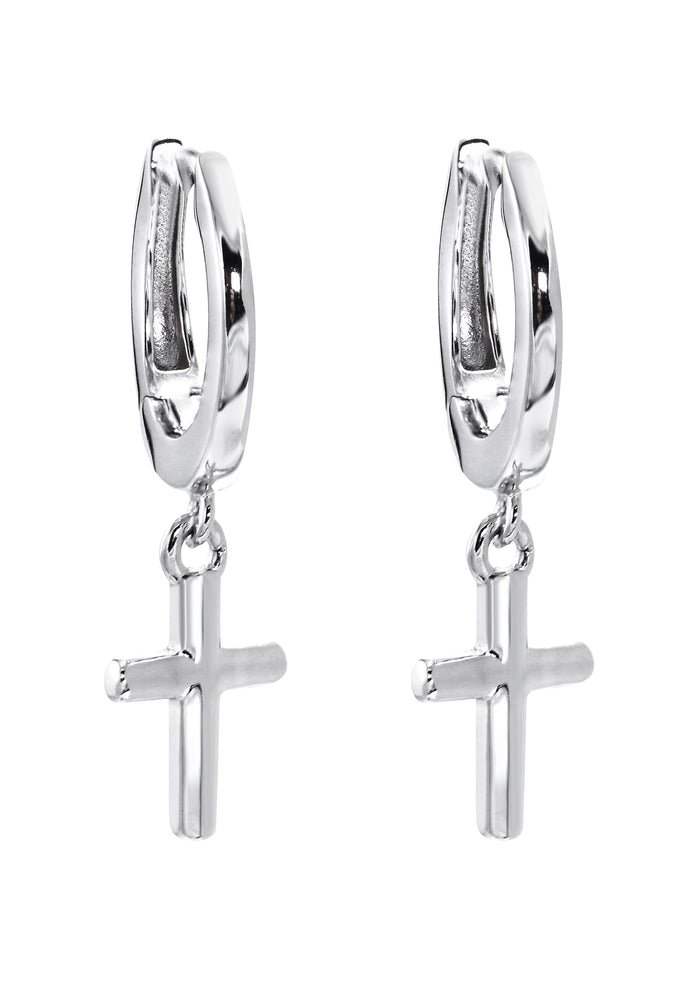 Silver Hoop Cross Earrings | Appx. 2 Grams