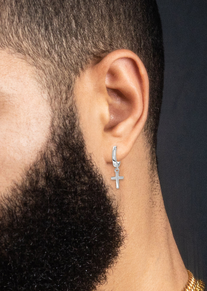 Silver Hoop Cross Earrings | Appx. 2 Grams