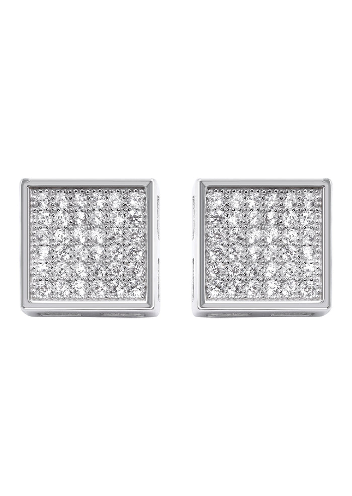 Silver Micro Pave Clear Square CZ Stud Earrings | Appx. 2.1 Grams