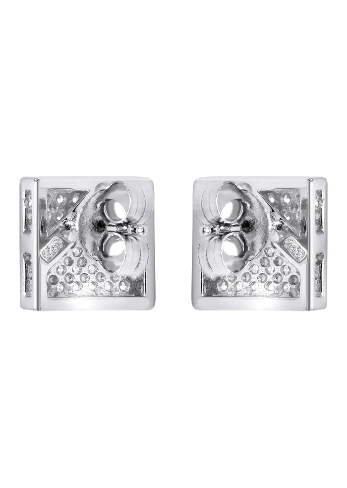 Silver Micro Pave Clear Square CZ Stud Earrings | Appx. 2.1 Grams
