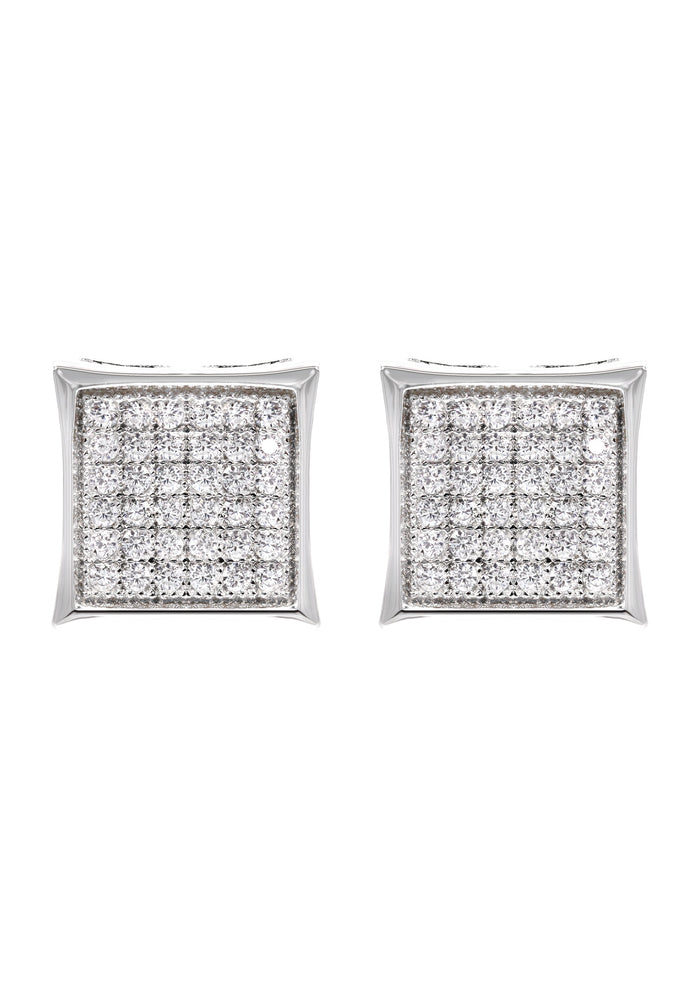 Silver Micro Pave Clear Square CZ Stud Earrings | Appx. 2.3 Grams