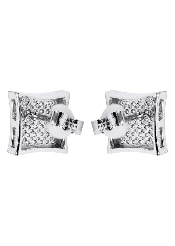 Silver Micro Pave Clear Square CZ Stud Earrings | Appx. 2.3 Grams