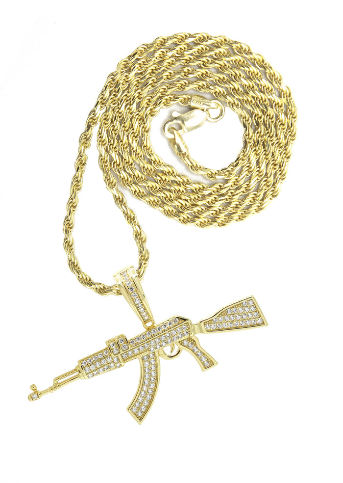 Silver Necklace - Gold Gun Necklace | 14.6 Grams