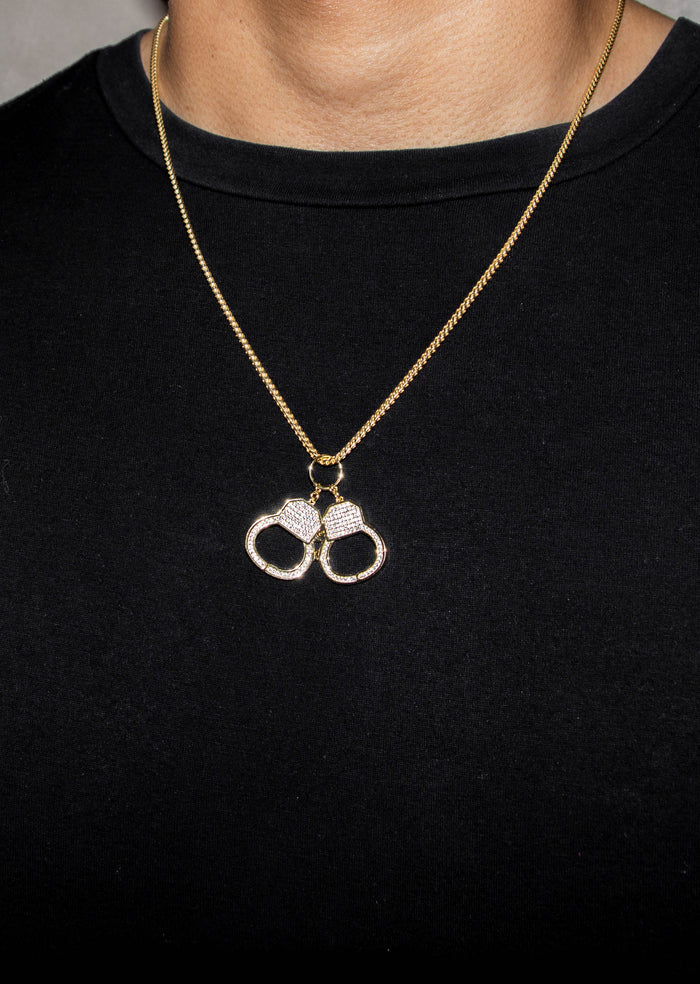 Silver Necklace - Gold Hand Cuffs Necklace | 13.3 Grams