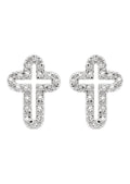 Silver Open Cross Plated Clear CZ Stud Earrings | Appx. 2 Grams