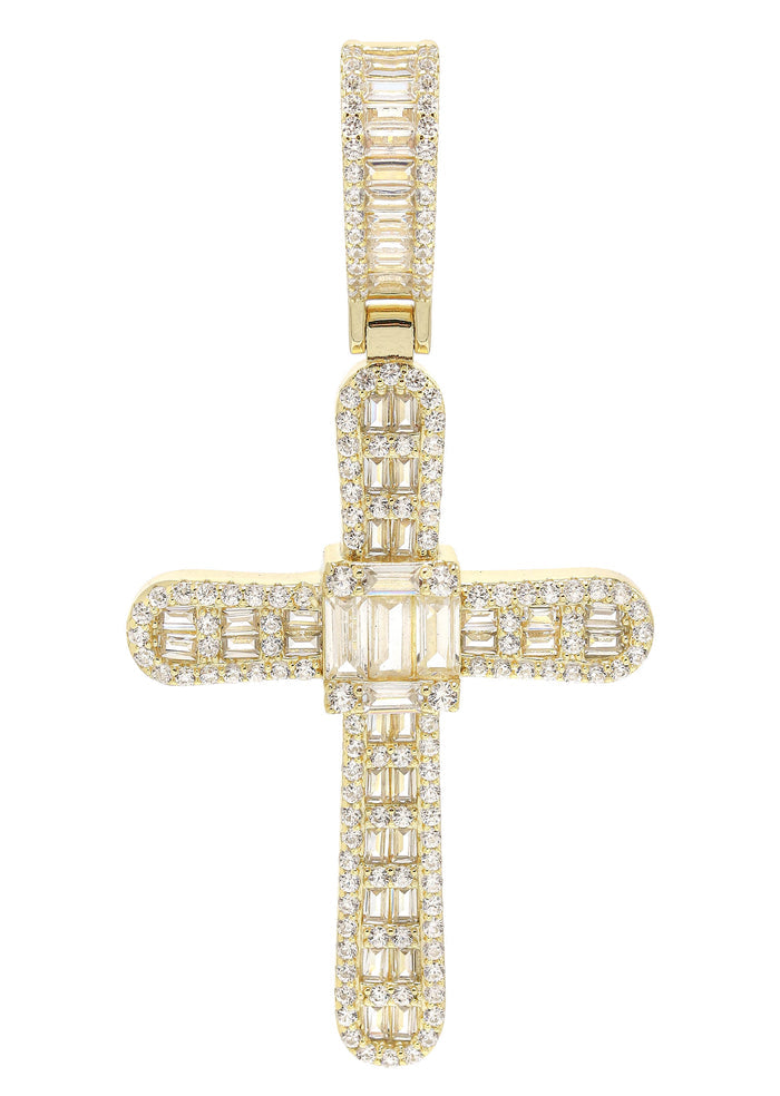 Silver Pendant - Gold Cross Baguette Pendant | Appx 11 Grams