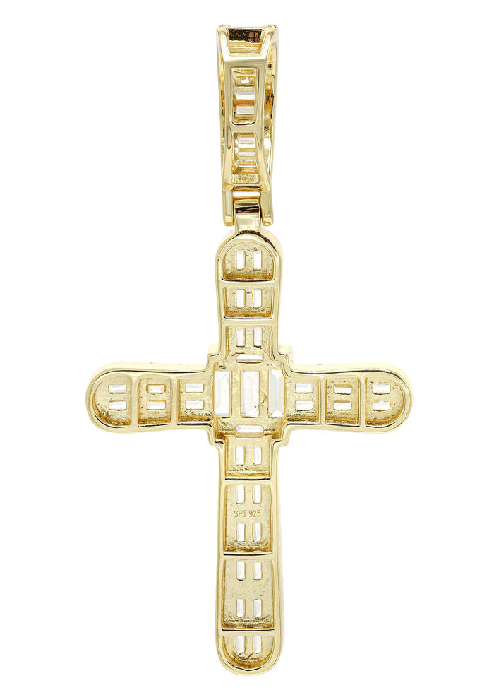 Silver Pendant - Gold Cross Baguette Pendant | Appx 11 Grams