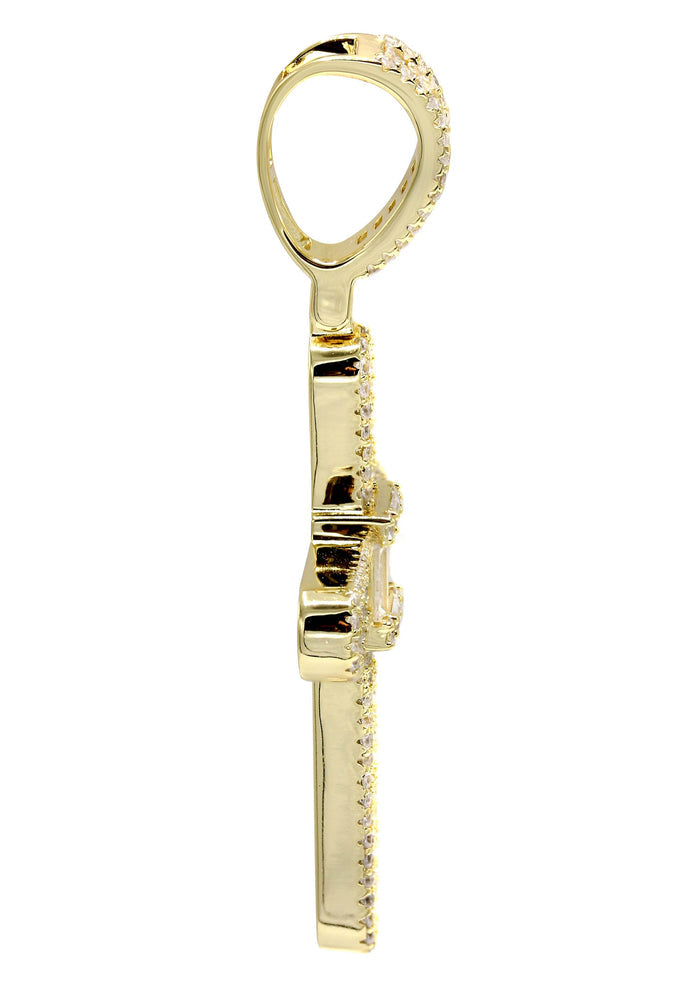 Silver Pendant - Gold Cross Baguette Pendant | Appx 11 Grams