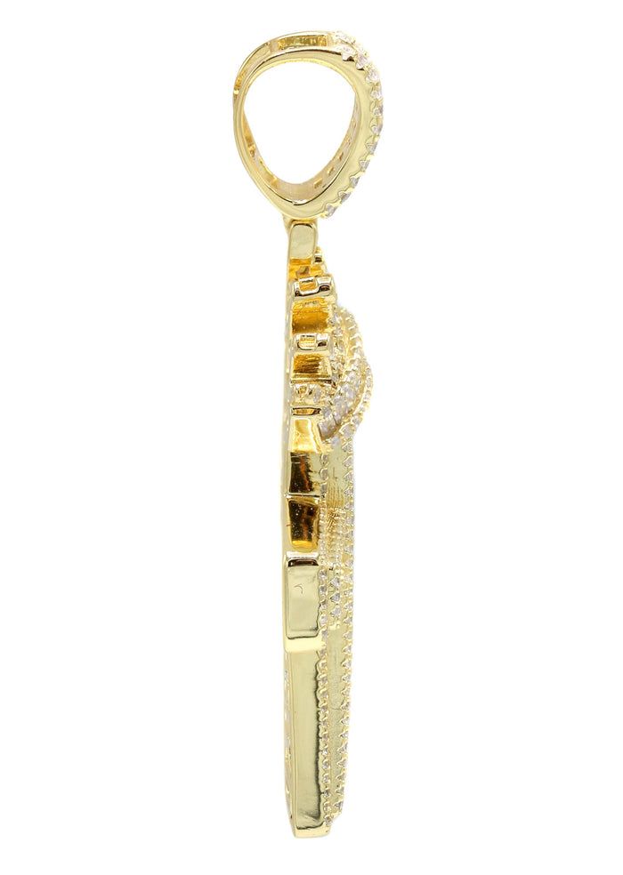 Silver Pendant - Gold Crown Cross Baguette Pendant | Appx 9.5 Grams