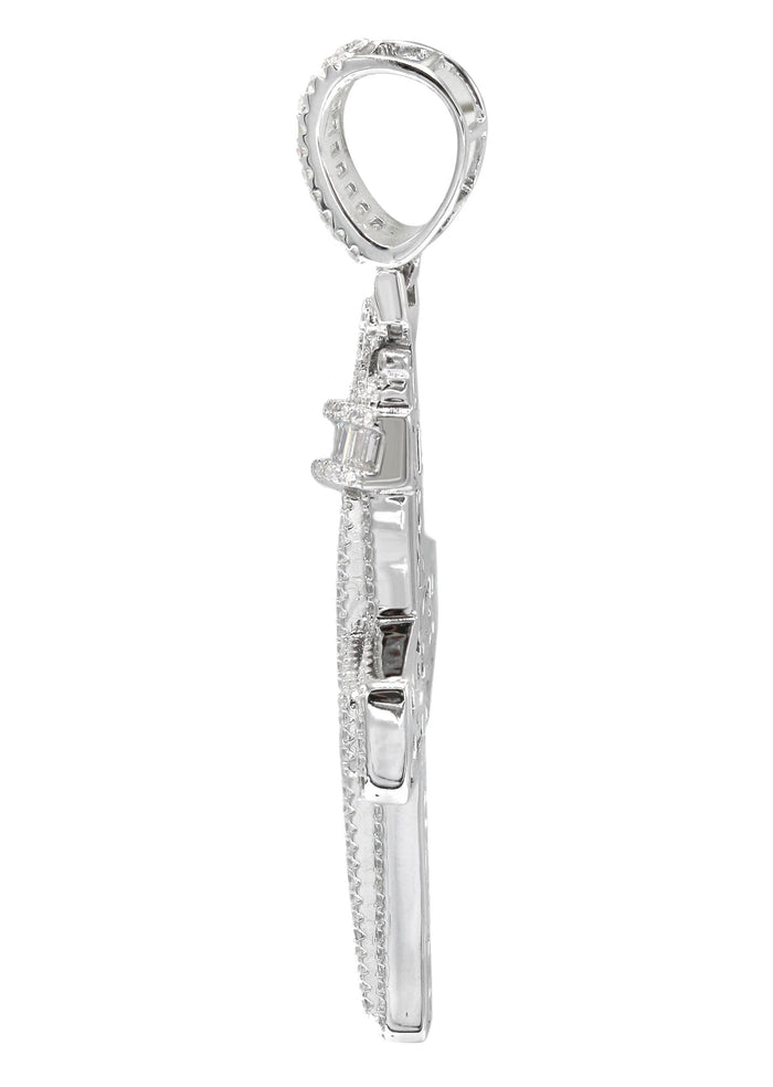 Silver Pendant - Silver Crown Cross Baguette Pendant | Appx 9.4 Grams