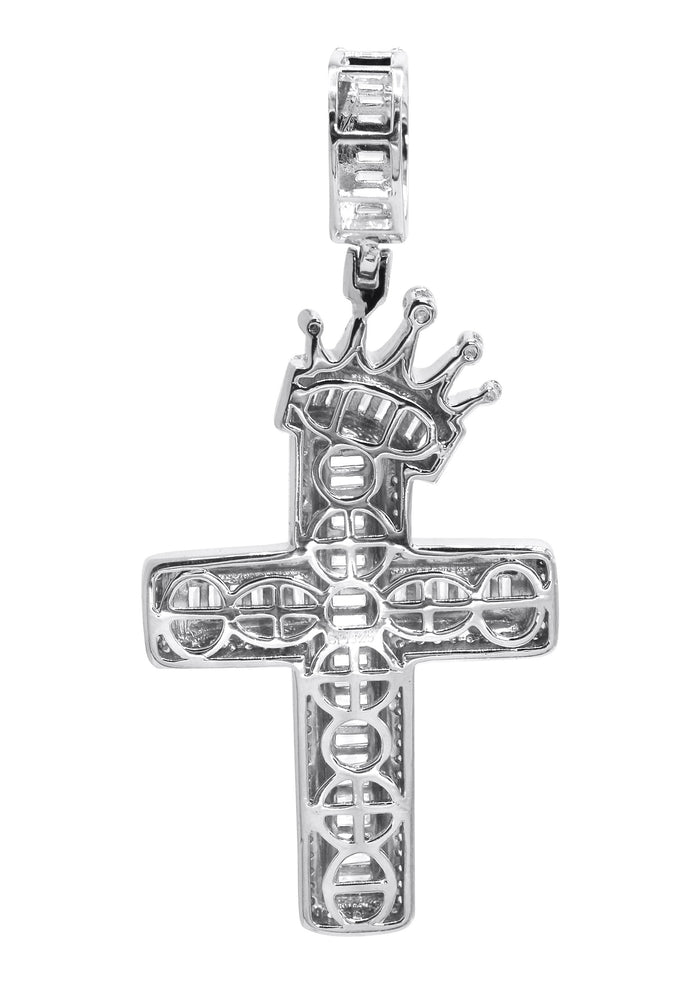 Silver Pendant - Silver Crown Cross Baguette Pendant | Appx 9.4 Grams