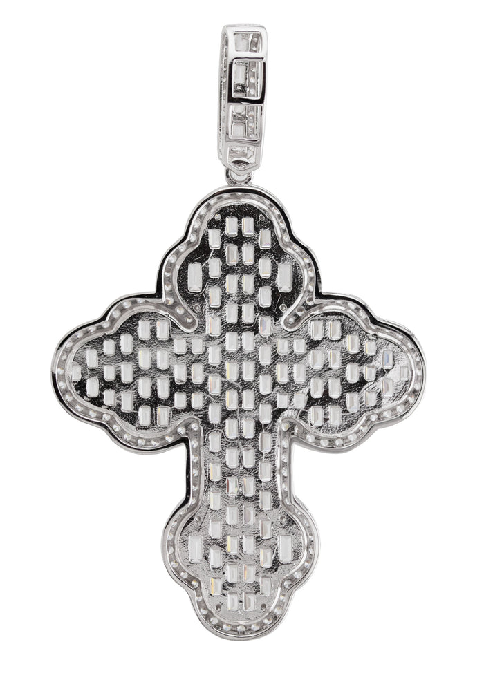 Silver Pendant - White Gold Cross Baguette Pendant | Appx 11 Grams