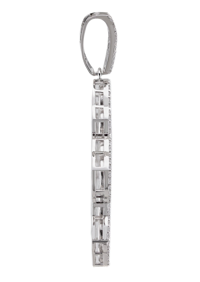 Silver Pendant - White Gold Cross Baguette Pendant | Appx 11 Grams