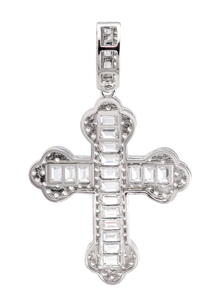 Silver Pendant - White Gold Cross Baguette Pendant | Appx 5 Grams