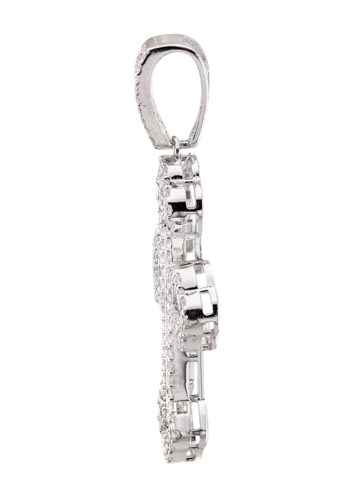 Silver Pendant - White Gold Cross Baguette Pendant | Appx 5 Grams
