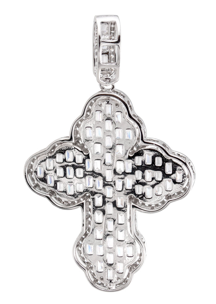Silver Pendant - White Gold Cross Baguette Pendant | Appx 6.6 Grams
