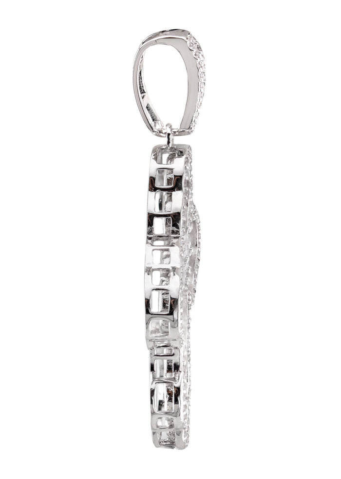 Silver Pendant - White Gold Cross Baguette Pendant | Appx 6.6 Grams