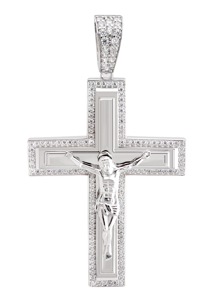 Silver Pendant - White Gold Cross Pendant | Appx 8.2 Grams